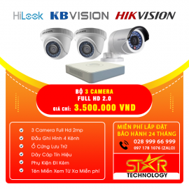 Trọn gói Bộ 3 Camera HIKVISION FULL HD 2.0MP