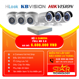 Trọn gói Bộ 6 Camera HIKVISION FULL HD 2.0MP