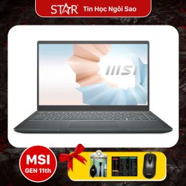 Laptop MSI Modern 14 B11MOU-460VN: i7 1165G7, Intel Iris Xe Graphics, Ram 8G, SSD NVMe 512G, Win10, Led Keyboard, 14.0”FHD IPS (Carbon Gray)