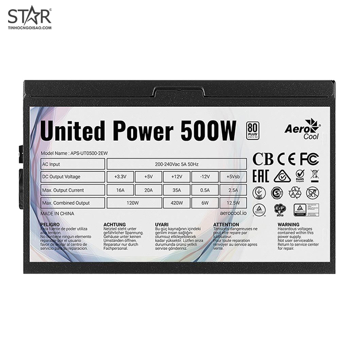 Nguồn Aerocool United Power 500W 80 Plus Certified