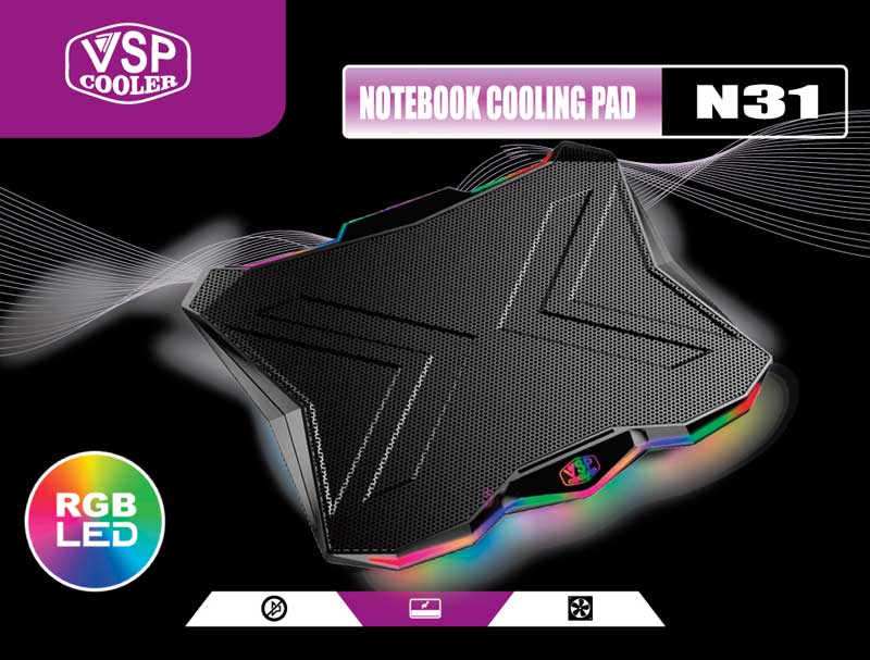 Đế tản nhiệt Laptop VSP Notebook Cooler Pad N31 RGB