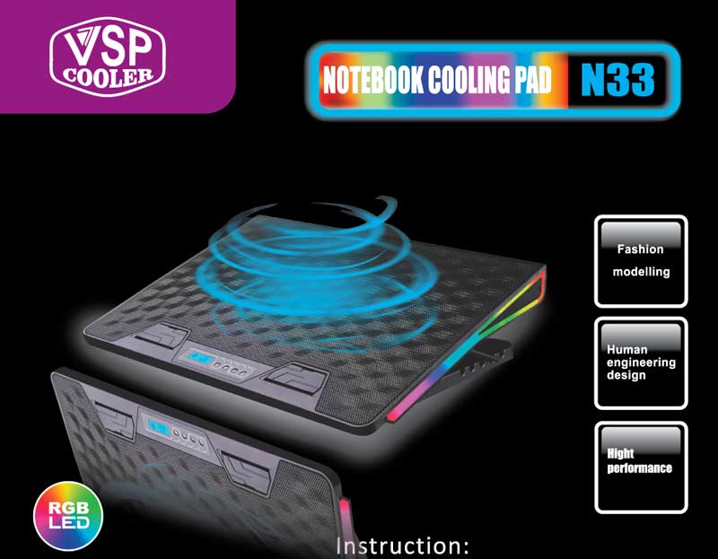 Đế tản nhiệt Laptop VSP Notebook Cooler Pad N33 RGB