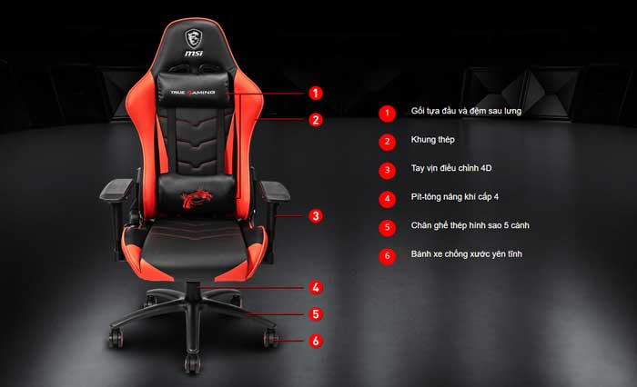 Ghế Gaming MSI MAG CH120 (Đen Đỏ)